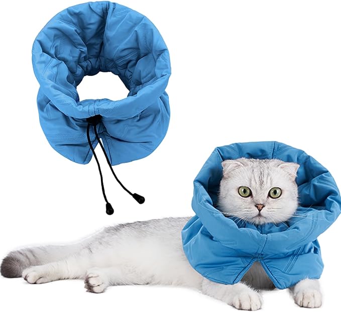 Cat Recovery Collar, Soft Adjustable Cone for Cats and Kittens, Lightweight Waterproof Elizabethan Collar for After-Surgery Care, Prevent Licking and Scratching, Neck Protector for Pets（Lake Blue,S）