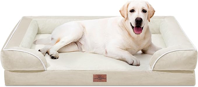 Comfort Expression Orthopedic Jumbo Dog Beds Waterproof, Extra Large Dog Beds Jumbo Breed, PV Washable Pet Sofa Couch with Removable Cover & Non-Slip Bottom(Beige)