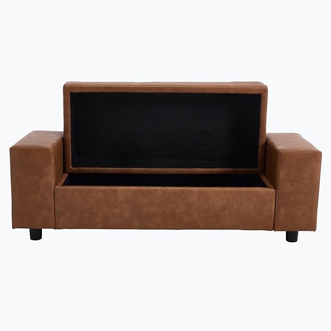 Storage Ottoman Bench 55 Inch Upholstered Comfy PU Leather End of Bed Bench with Large Storage for Bedroom/Living Room/Entryway/Closet(Brown)