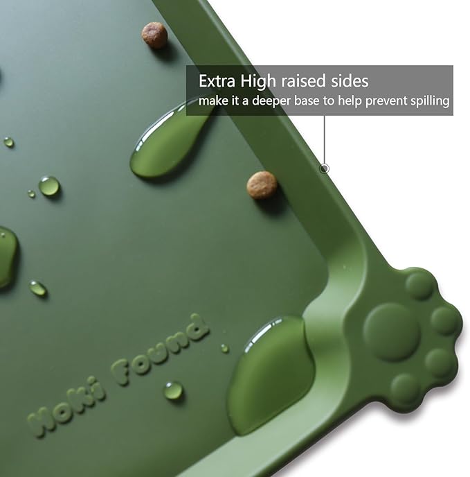 Hoki Found L Silicone Non Slip Pet Dog Cat Bowl Mats - Waterproof Dog Cat Food Mats - Dark Olive