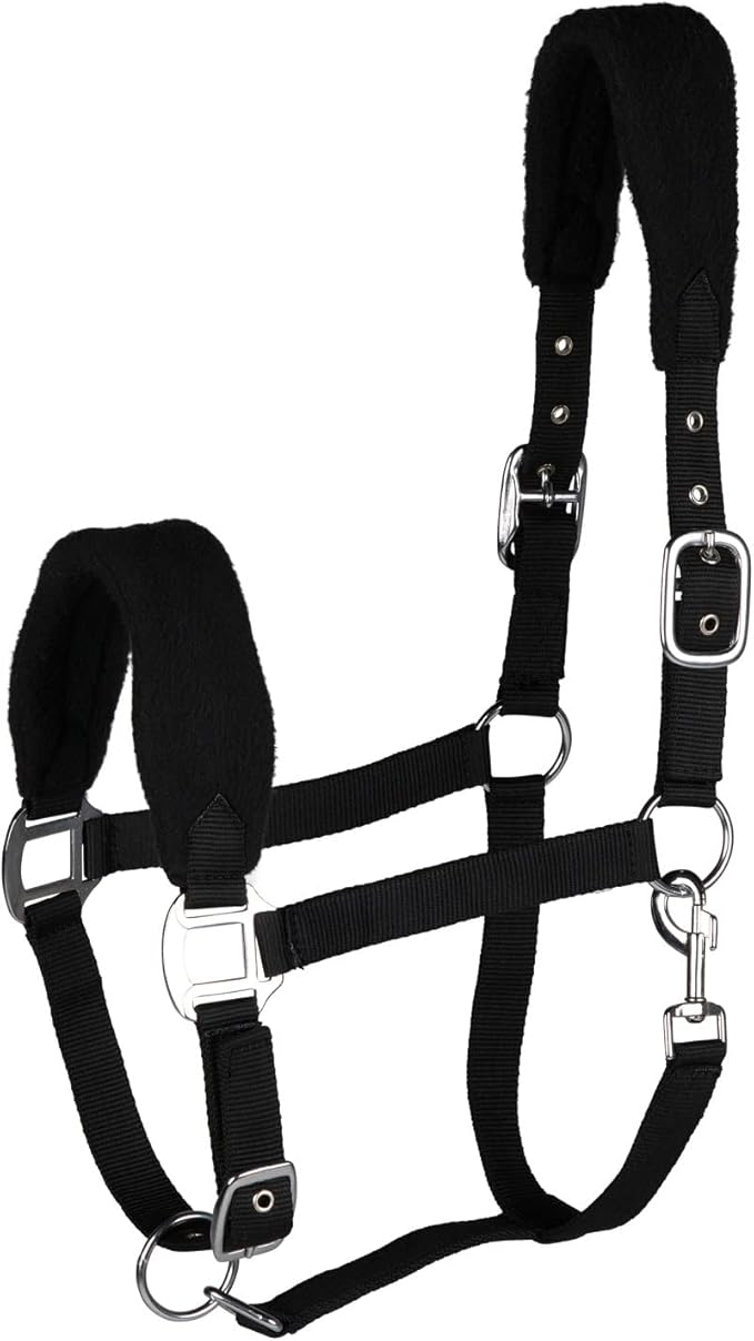 HORZE Kiel Adjustable Horse Halter with Fleece Padding - Black - Warmblood