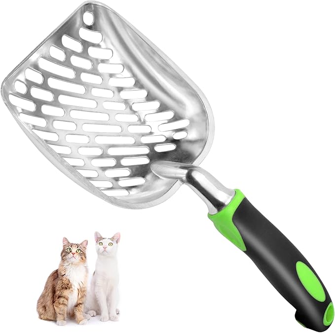 Cat Litter Scoop-Metal Cat Scooper-Long Handle Scoop,Cat Scooper-Poop Sifting-Mesh Shovel-Suitable for Cat Litter Box(Green)