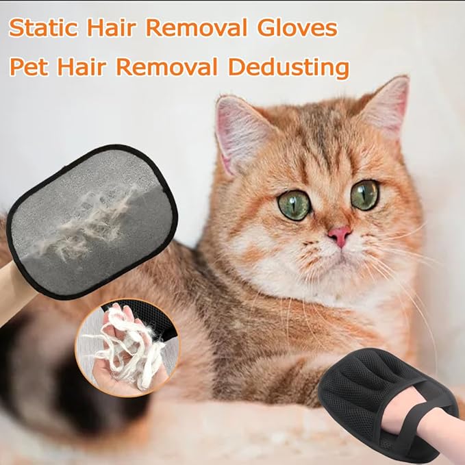 Double-Sided Pet Hair Removal Gloves - Reusable Static Removal Grooming Gloves for Dogs & Cats, Efficient Fur Removal Tool for Furniture, Carpet, Car Seats, Sofa, Bedding & Clothes (1 Pack)