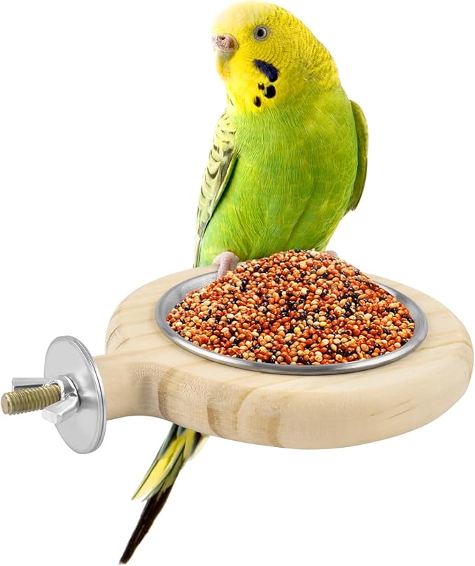 KATUMO Conure Perch Bird Wood Perch Stand Toy Parrot Cage Toy Bird Food Cup for Parakeet Lovebird Finch Conure Budgie Small Birds