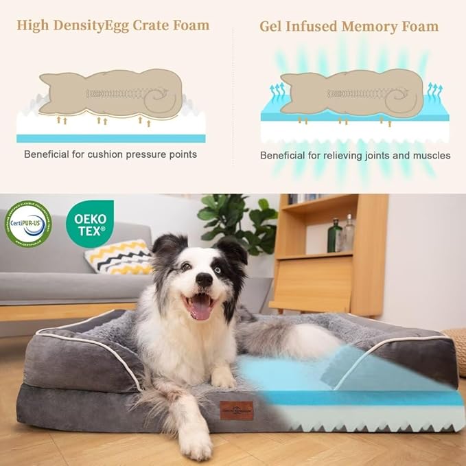 Comfort Expression Memory Foam Dog Beds, Orthopedic Dog Beds for Extra Large Dogs, Waterproof Dogs Beds Jumbo Breed, with Bolster & Removable Cover(Jumbo,Silver Grey)