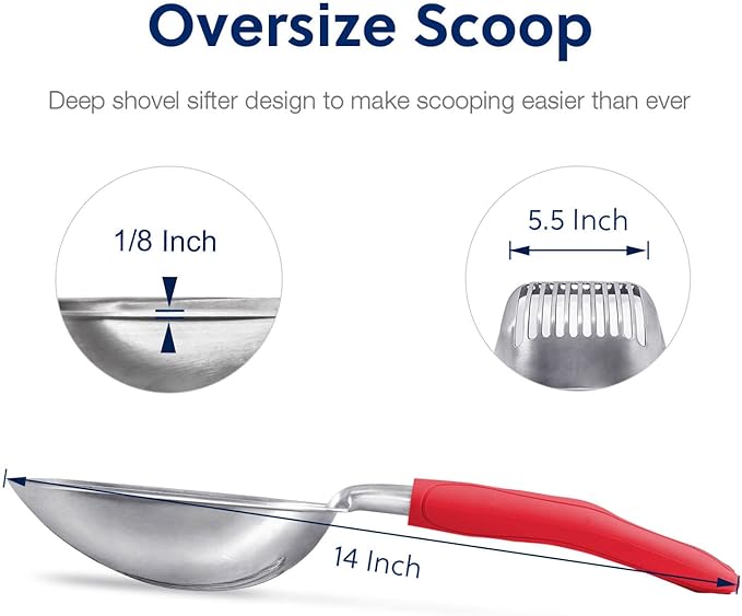 WePet Cat Litter Scoop, Aluminum Alloy Sifter, Kitty Metal Scooper, Deep Shovel, Long Handle, Poop Sifting, Kitten Pooper Lifter, Durable, Heavy Duty, for Litter Box