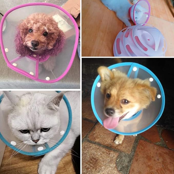 Pet Cone Recovery Dog Cone Adjustable Dog Collar Clear Padded Collar with Breathable Soft Edge, Plastic Puppy Cone Protect The Neck Surgery Recovery, Designed for Cats and Puppies (Large, Pink)