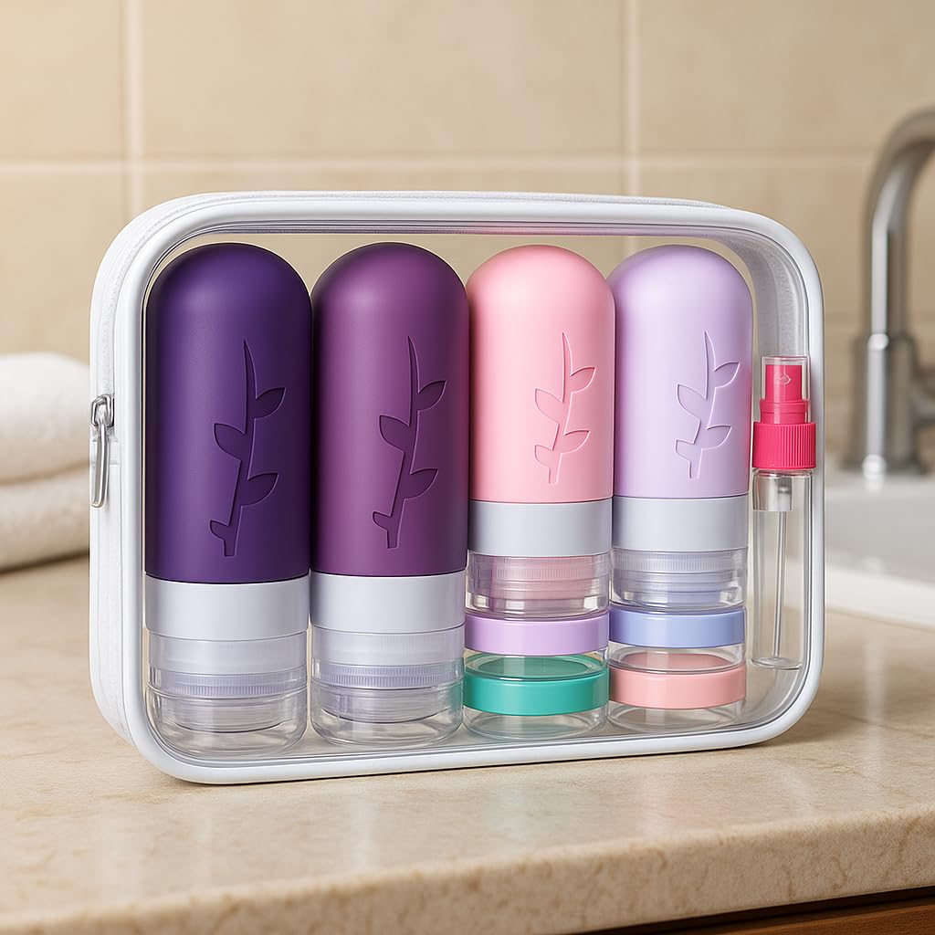 18pack Travel Bottles for Toiletries,TSA Approved Silicone Travel Containers for Toiletries,Leak Proof Refillable Liqus Shampoo And Conditioner travel Essentials toiletry Bottles