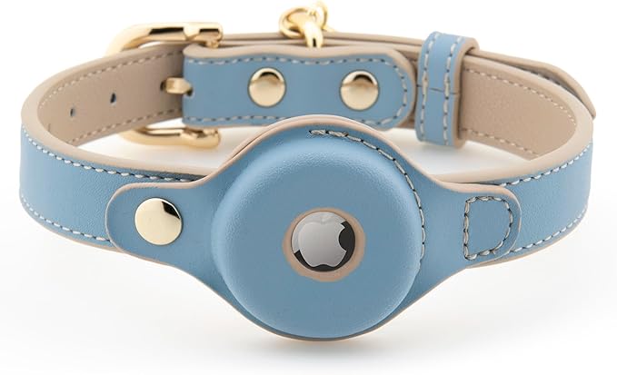 Cupertino Dog Collars, Harnesses & Leashes Made from Vegan Leather with Dog Tracker Device Holder Adjustable Dog Collar (Extra Small, Blue)