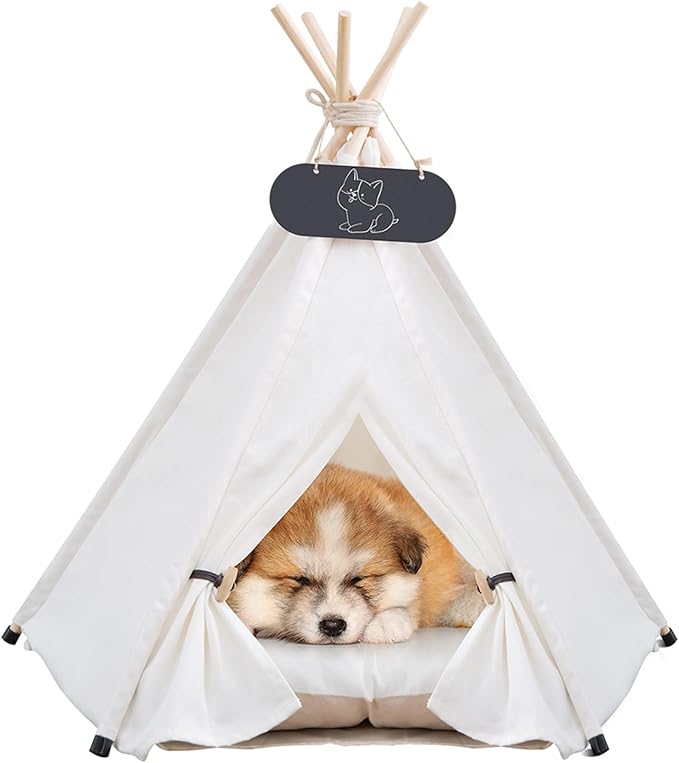 Pet Teepee Tent for Dogs & Cats Dog Bed with Thick Cushion Puppies Play House Removable and Washable