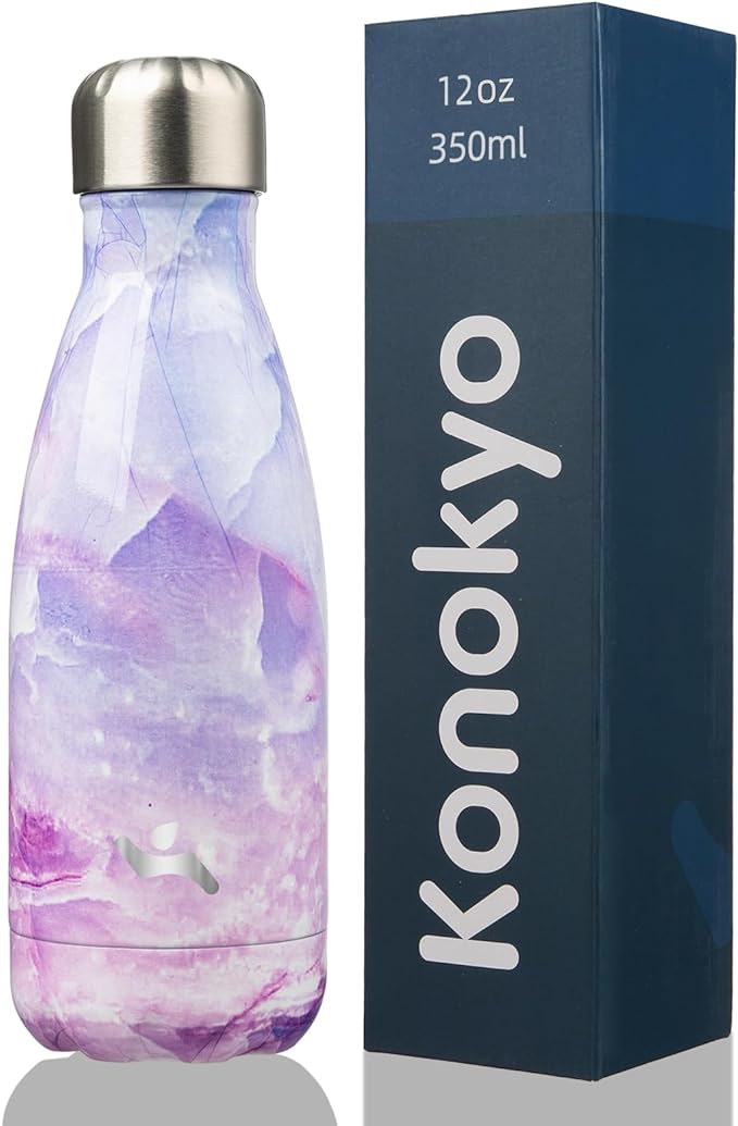Insulated Water Bottles,12 oz Double Wall Stainless Steel Vacumm Metal Flask for Sports Travel,Marble Dawn