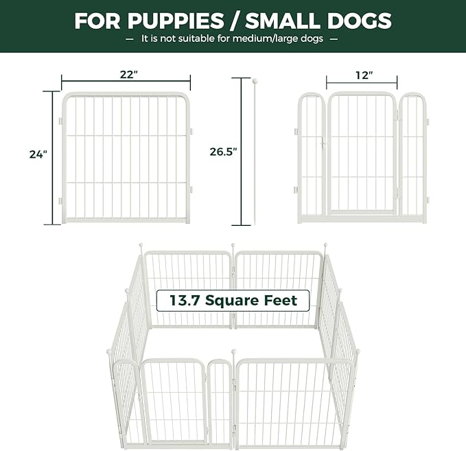 FXW Rollick Unleashed Dog Playpen for Indoor, Yard, RV Camping, 24 inch 8 Panels for Small and Puppy Dogs, White│Patented