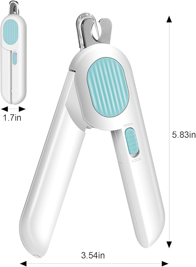 Odoland Cat Nail Clipper with LED Light and Nail File, Dog Claw Trimmer with Bright Light to Avoid Excessive Cutting - Pet Grooming Tool for Tiny Dog Cat Kitten Bunny Rabbit Blue