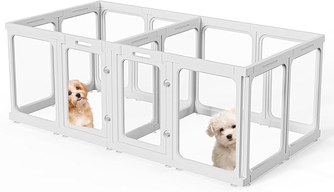 Clear Acrylic Dog Playpen with Door, for Puppy Cat Rabbit Transparent Pet Pen, Dog Playpen Indoor, Dog Fence, Easy Assemble & Cleaning Dog Pen for Small & Medium Dogs (23.6“ Height, 14PCS)