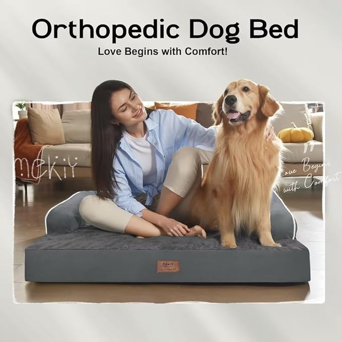 Small Dog Bed Waterproof Orthopedic Dog Beds for Medium Sized Dogs Comfy Pet Cat Bed with Sides, Washable Removable Cover