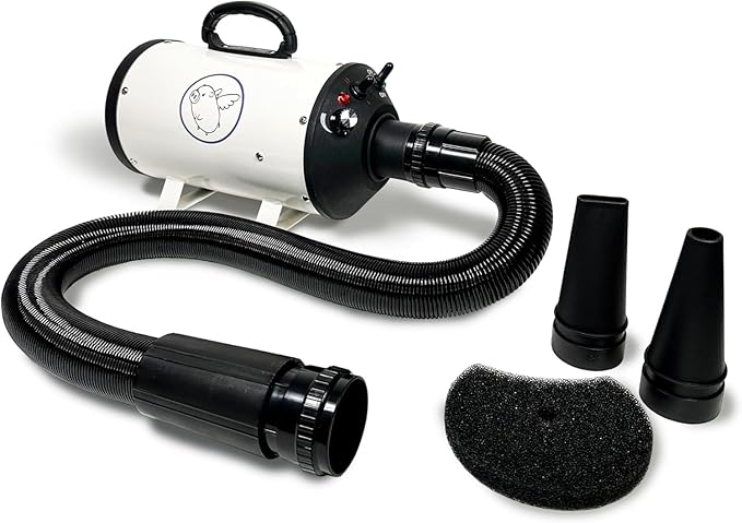 Flying Pig High Velocity Dog Pet Grooming Dryer w/Heater (Flying One, White w/Purple Logo)