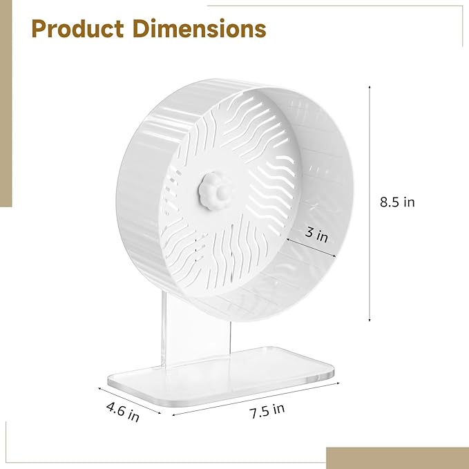 Silent Hamster Wheel, Hamster Exercise Wheel with Adjustable Acrylic Stand, Hamster Exercise Wheel for Gerbil, Syrian & Dwarf, Chinchilla and More Small Animal Hamster Running Wheels (8.2 in)