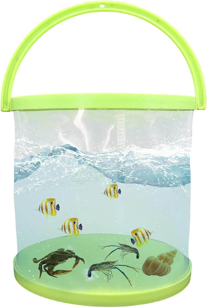 Foldable Small Aquarium, Portable Fish Tank, Fish Transport Container, Plasitc Fish Bowl, Beginner Tank, Great Concept for Catching and Release Critters, Beach, Pool and Lake (Green, Large)
