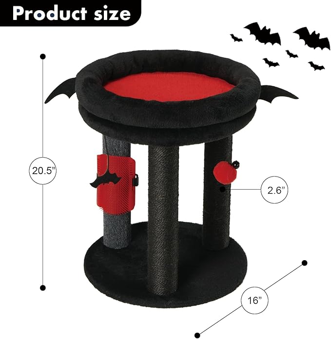 MECOOL 4in1 Small Cat Tree,Scratching Post with Tower Soft Bed, Sisal Carpet Jute Posts with Three Hanging Ball Toys and Massage Brush for Indoor Cats and Kittens