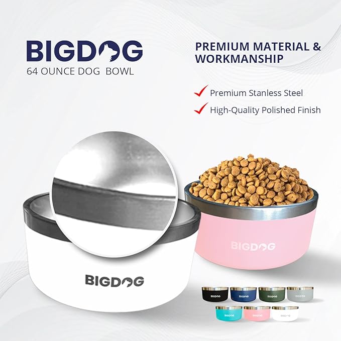 BIGDOG Stainless Steel Dog Bowl, 100 Ounces, Spill Proof, Large Dogs, Light Blue