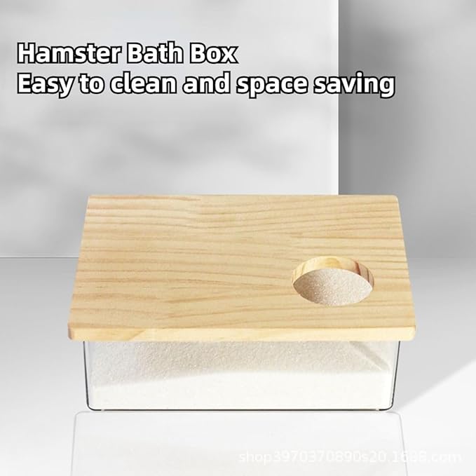 Hamster Sand Bath Box Container, Small Pet Sandbox Lid Design Take Bath Wooden Sandbox Dust Bath, Transparent Bathroom & Digging Box Acrylic Syrian Hamster Litter Box Small Animal Accessories (C)