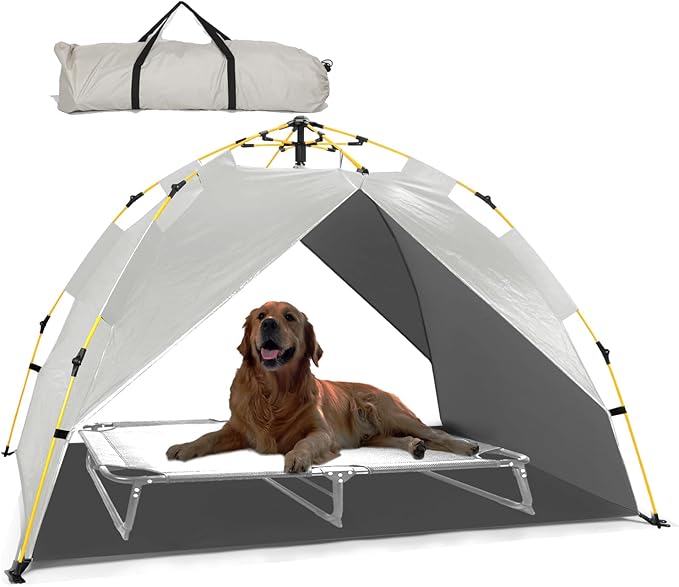 Canopy Shade Tent for Large XL XXL Jumbo Elevated Raised Dog Bed Cots, Quick Setup & No Assembly Needed, Outside Outdoor Cooling Camping Pet Sun Umbrella, Gray 70"X55" (Cots Not Included)