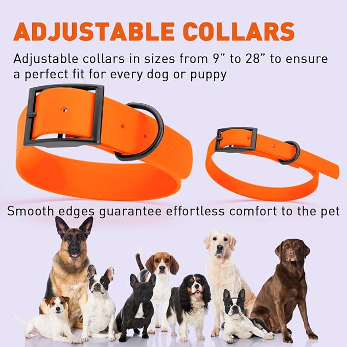 Dogline Biothane Waterproof Dog Collar Strong Coated Nylon Webbing with Black Hardware Odor- Proof for Easy Care Easy to Clean High Performance Fits Small Medium or Large Dogs, Hunter Orange