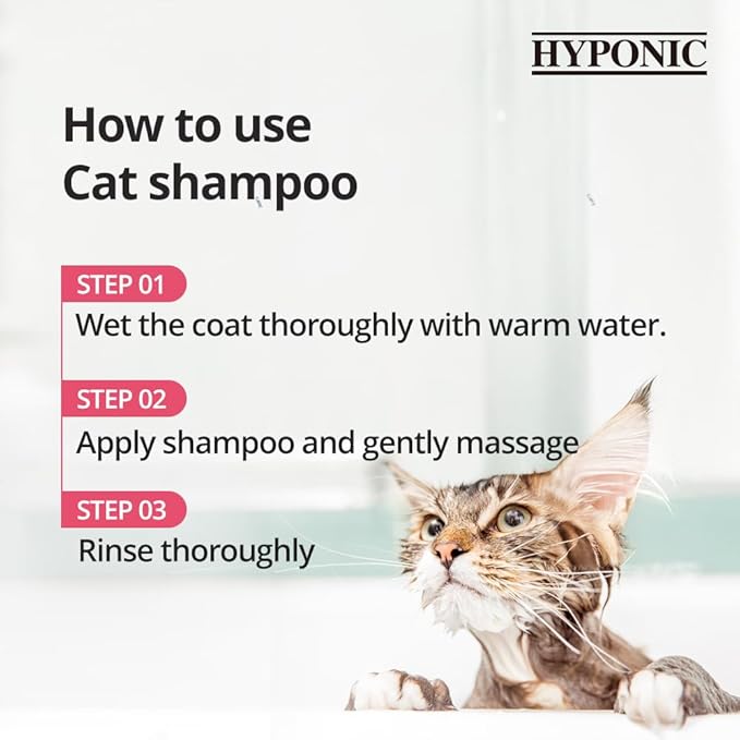 HYPONIC Hypoallergenic Premium Shampoo for All Cats (Scented, 10.14 oz) - Cat Shampoo for Dry Skin, Dandruff, Allergy