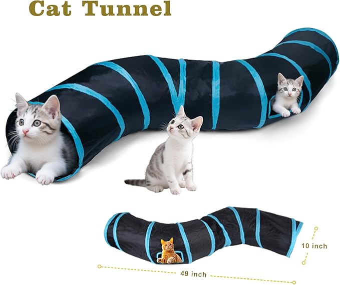 21-Piece Cat Toys Set, Interactive Tunnel, Balls, Mice, Feather Wands, Catnip Toys(Black Tunnel)
