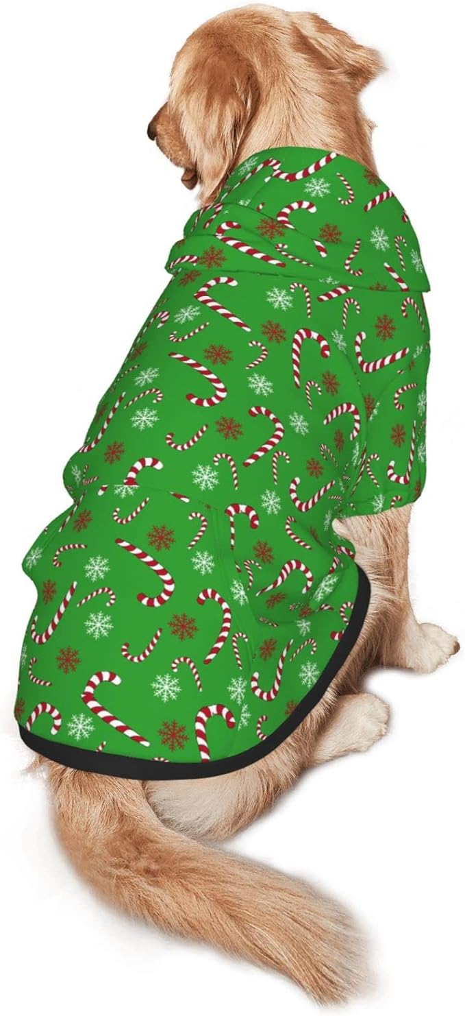 Green Candy Cane Hoodie,Christmas Cosplay Dog Clothes with Pocket and Hat Winter Clothes Sweaters Small