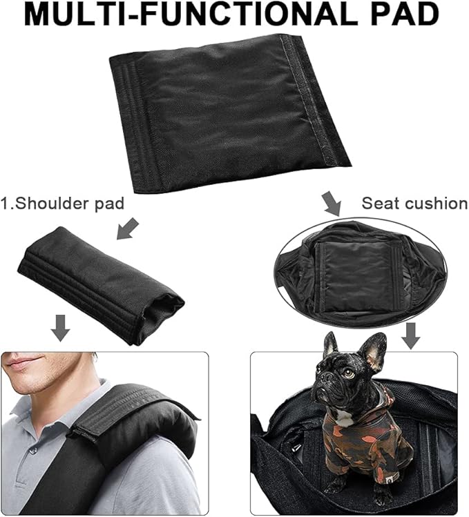 Tomkas Small Dog Sling Carrier - Zipper pocket & Adjustable strap & Zip Pocket - for 8 - 15 lbs pets(Black)Pupppy