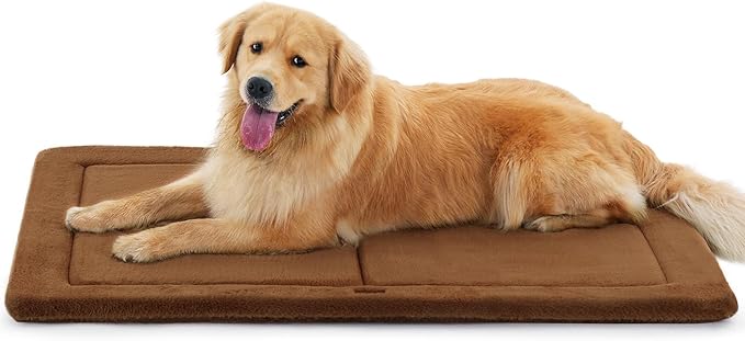 Made4Pets Dog Crate Pad Bed for Large Dogs, Washable & Reversible, Anti-Slip Kennel Mat for Cozy Sleeping, Soft Fluffy Dog Bed for Indoor & Outdoor Use, 44"x32", Brown
