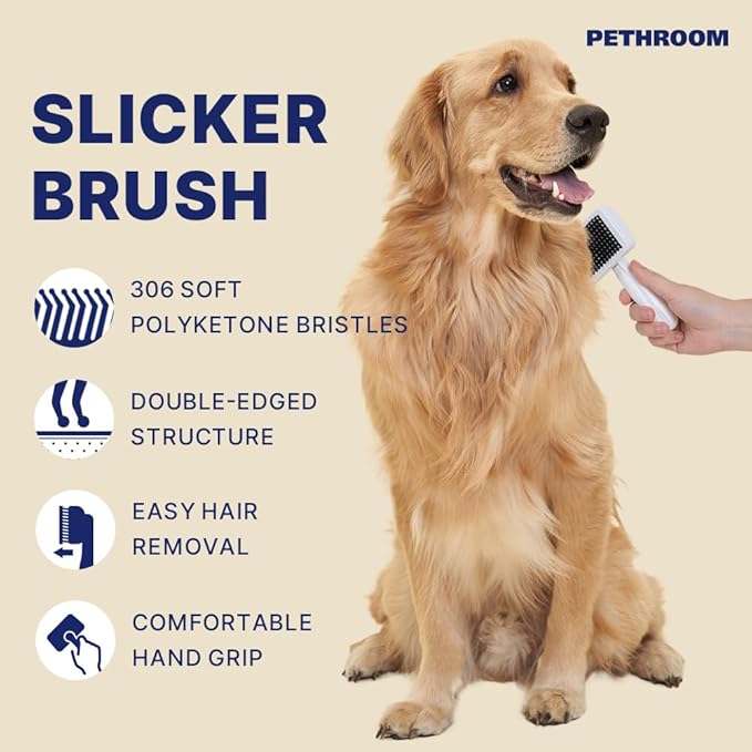 Healing Slicker Brush & Matt Splitter – Gentle Detangling & Shedding Control for Dogs & Cats, 306 Bristles, One-Touch Hair Removal & Safe Dematting Blade for Tangle-Free Grooming
