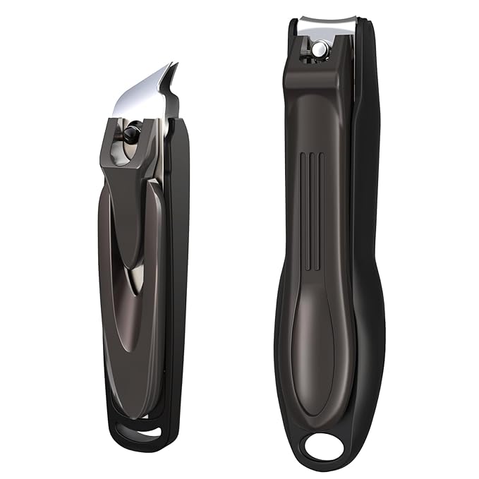 GLAMFIELDS Nail Clipper with Catcher, Large Fingernail Toenail Clipper,Slanted Edge Nail Clippers Leather Case Packed Good Gift for Men and Women 2PACK Large/Small