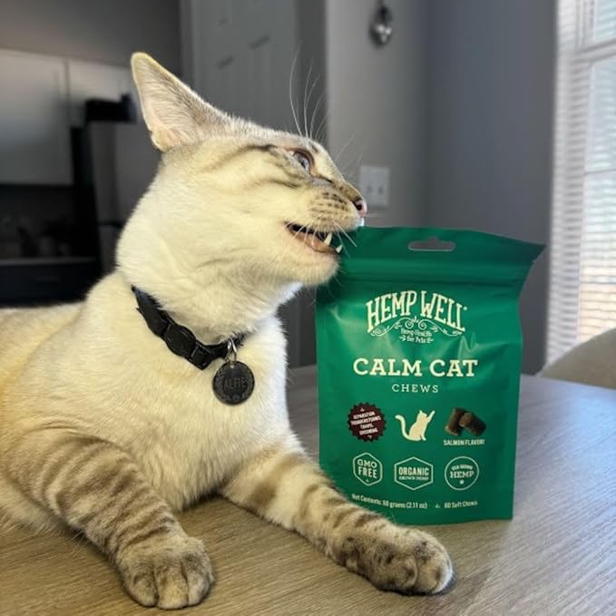 Hemp Well Calm Cat Soft Chews - Anxiety & Stress Relief Formula, Organic Ingredients, Soothes & Relaxes, Improves Behavior, 60 Count