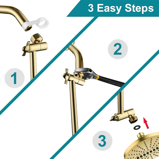 10 Inch Brass Shower Head Extension Arm, Height & Angle Adjustable