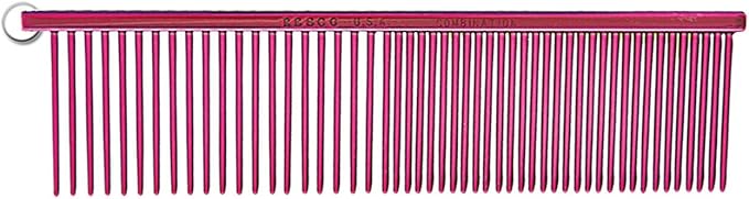 Resco Professional Anti-Static Best Dog, Cat, Pet Grooming Comb, Medium/Coarse Tooth Spacing, 1.5-Inch Pins, Candy Red