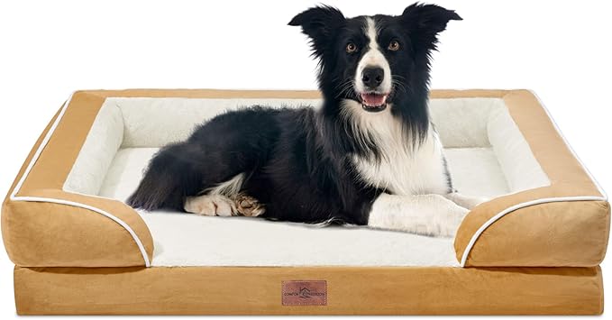 Comfort Expression Large Dog Beds Waterproof, Orthopedic Dog Beds for Large Sized Dogs, Comfy Pet Bed Sofa with Washable Removable Cover & Non-Slip Bottom(Khaki)