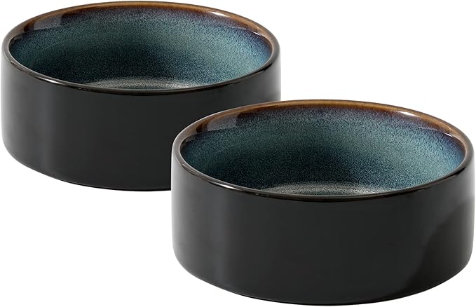 Ceramic Set of 2 Cat Bowls, Food and Water Bowls for Cats, Kitty, 2pcs Cat Dishes, Pet Feeder(5.1inch, 2 x Starry Sky Bowls)