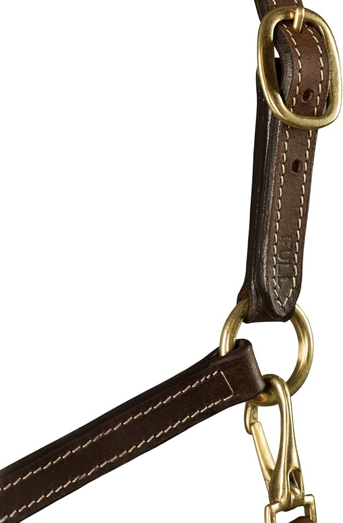 HORZE Fremont Soft Synthetic Leather Horse Halter | Fully Adjustable with Brass Hardware & Contrast Stitching - Brown - Warmblood