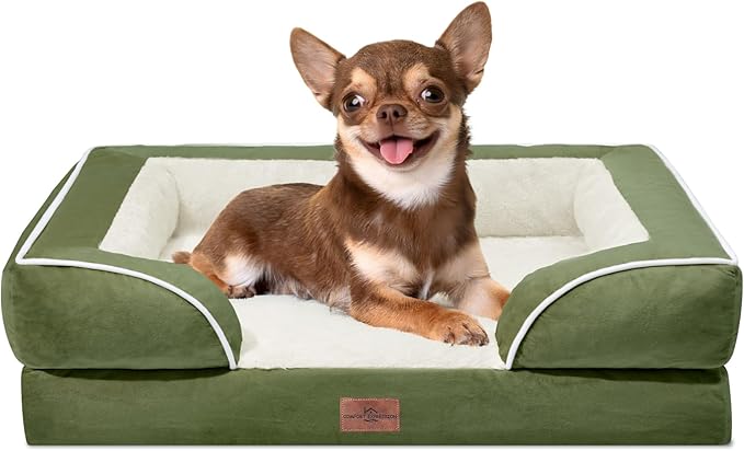 Comfort Expression Small Dog Beds Waterproof Orthopedic Foam Dog Sofa Beds for Small Dogs Comfy Pet Bed with Washable Removable Cover & Non-Slip Bottom(X-Small,Light Green)
