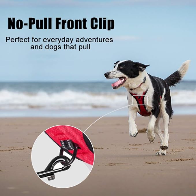 PoyPet No Pull Dog Harness, Reflective Comfortable Vest Harness with Front & Back 2 Leash Attachments and Easy Control Handle Adjustable Soft Padded Pet Vest for Small to Large Dogs (Red,XL)