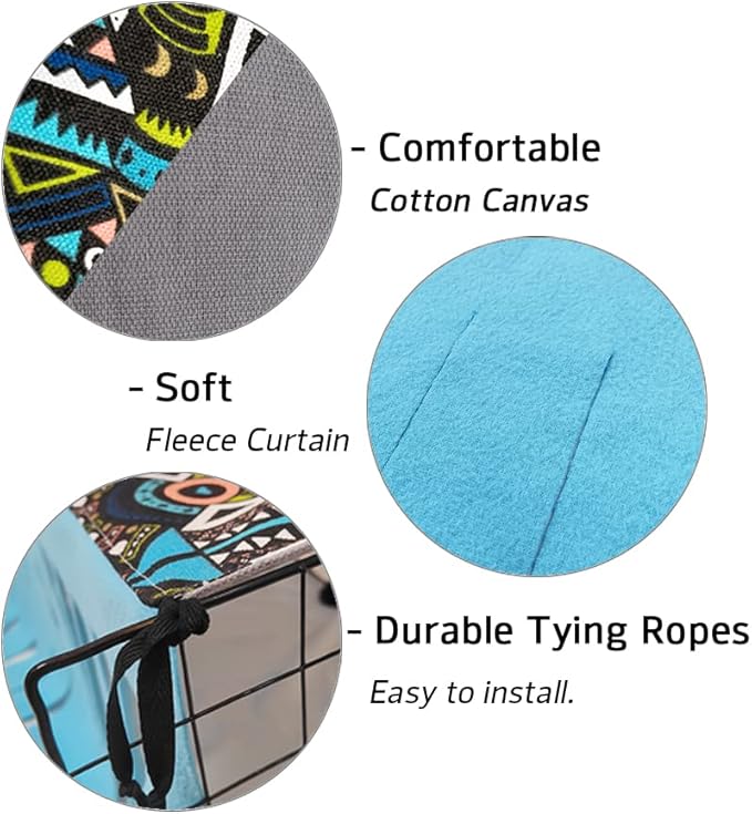 RIOUSSI Guinea Pig Hideout Hideaway Corner Fleece Toys Cage Accessories with Reversible Sides, Geo/Gray+Blue, 27"x14"x14"