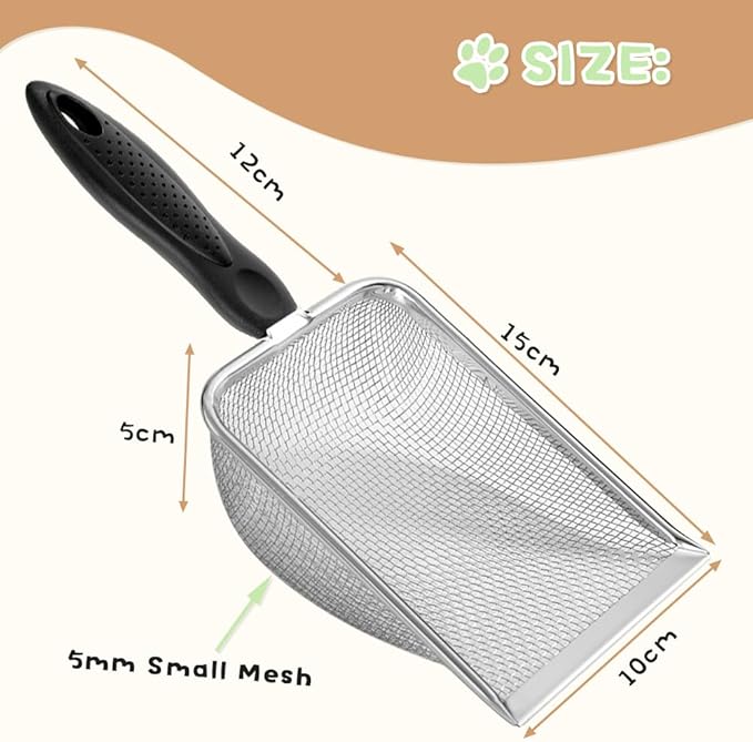 Metal Cat Litter Scoop,Sturdy Litter Cleaner Corner Shovel,Stainless Steel Mesh Litter Shovel,Easy to Clean Reptile Terrarium Sand Waste(Black)