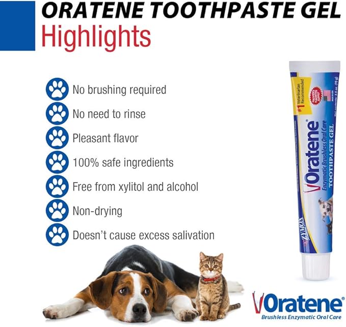 Pet King Brands ZYMOX Oratene Brushless Toothpaste Gel for Dogs and Cats, 2.5oz