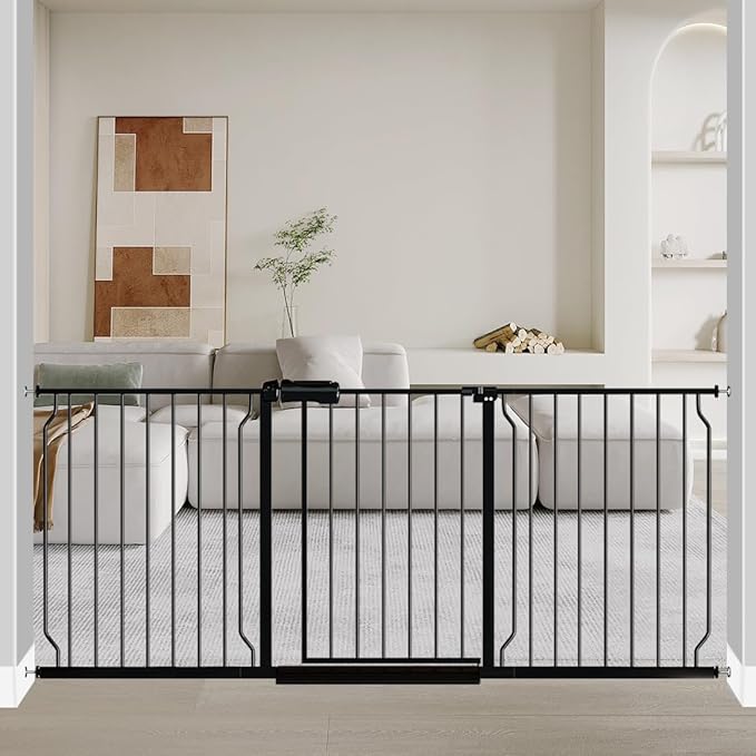 Fairy Baby Extra Wide Baby Gate Black 67-71.5 Inch Wide, Walk Through Pressure Mounted No Drill, Long and Large Tension Gate for Pet and Kids