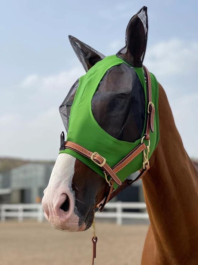 Horse Fly Mask Super Comfort Horse Fly Mask Elasticity Fly Mask with Ears We Only Make Products That Horses Like… (Hunter Green, M)