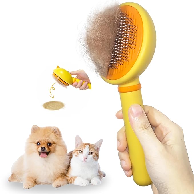 Cat Brush for Shedding, Self-Cleaning Slicker Brush for Indoor Cats, Gently Remove Loose Fur, Pet Grooming Massage Deshedding Tool, Suits Long & Short Haried Cats and Dogs