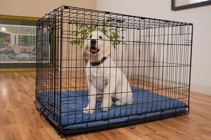 K9 Ballistics Tough Ripstop Orthopedic Dog Crate Bed - Durable Pad with Washable Cover, for Wire Crates, Tie-Downs Included, Size: Medium 35"x22", Blue Quartz