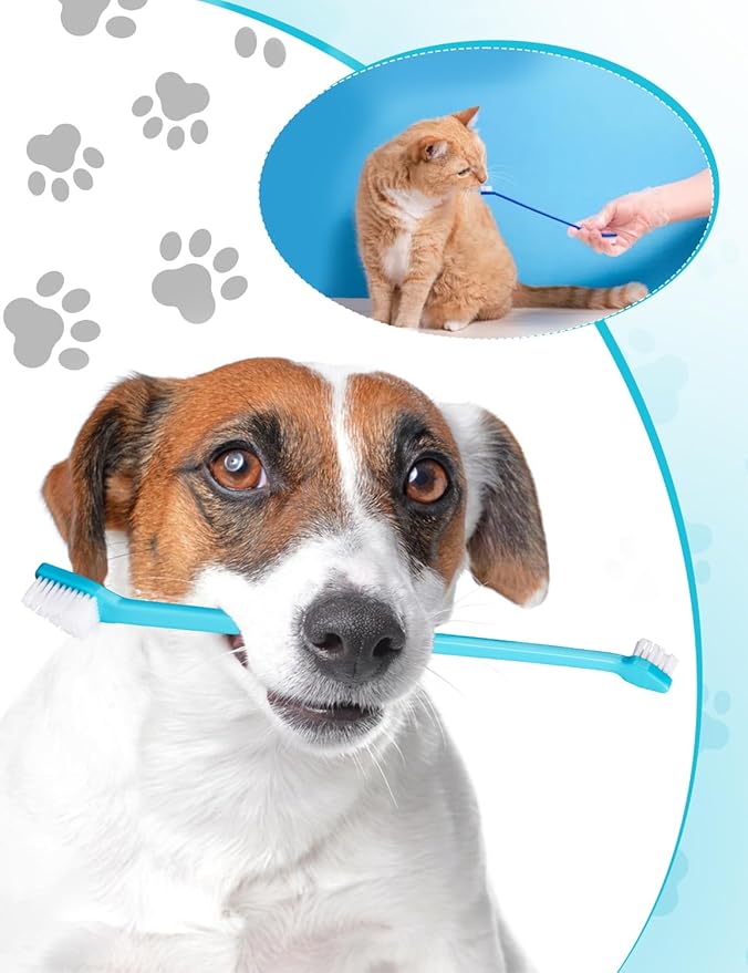 Brand Name 100pcs Double Headed Soft Bristle Toothbrush Brush Kit - Long Handle for Dogs, Cats & Pets - Blue
